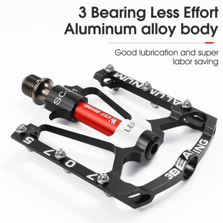 1pair WEST BIKING YP0802083 Mountain Bike Aluminum Alloy Pedal Lightweight Bearing Foot Pedal(Black) - Pedals by WEST BIKING | Online Shopping UK | buy2fix