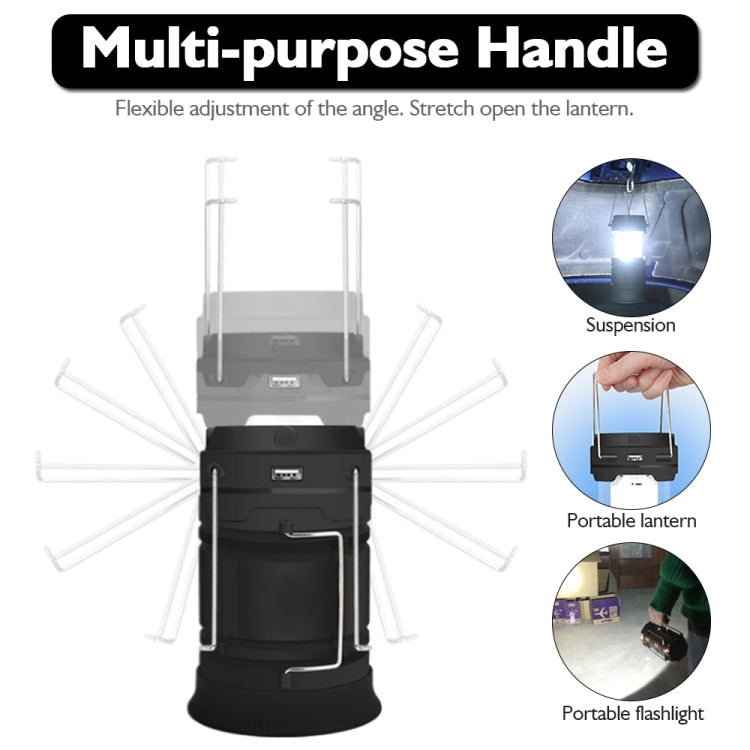 LED Tent Light Solar Rechargeable Camping Light Stretchable Multifunctional Lantern, Support USB Output (Black) - Camping Lighting by buy2fix | Online Shopping UK | buy2fix