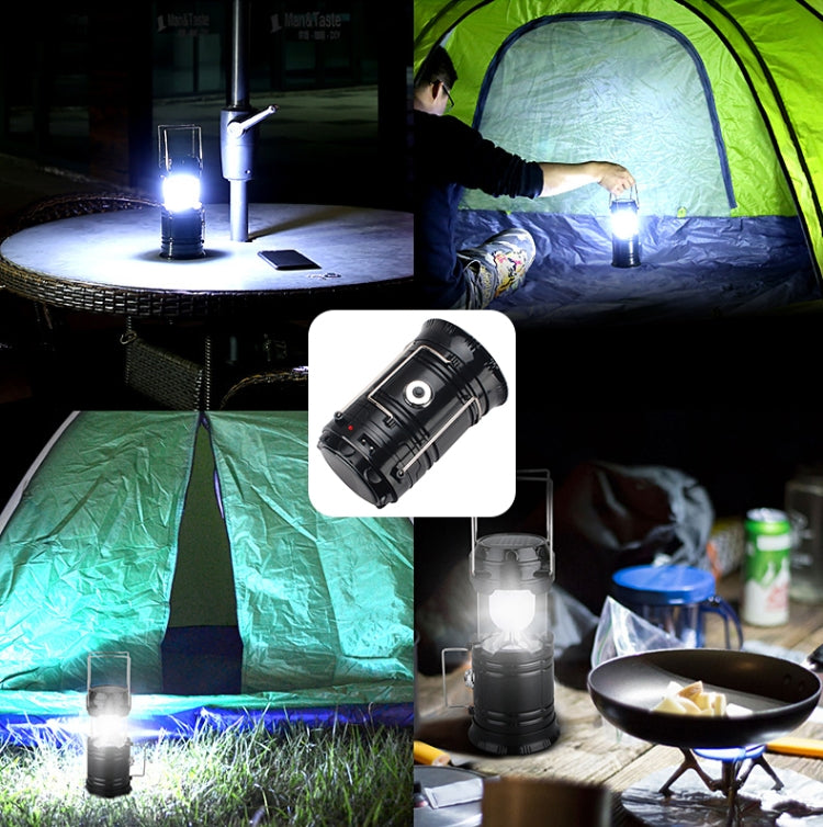 LED Tent Light Solar Rechargeable Camping Light Stretchable Multifunctional Lantern, Support USB Output (Black) - Camping Lighting by buy2fix | Online Shopping UK | buy2fix