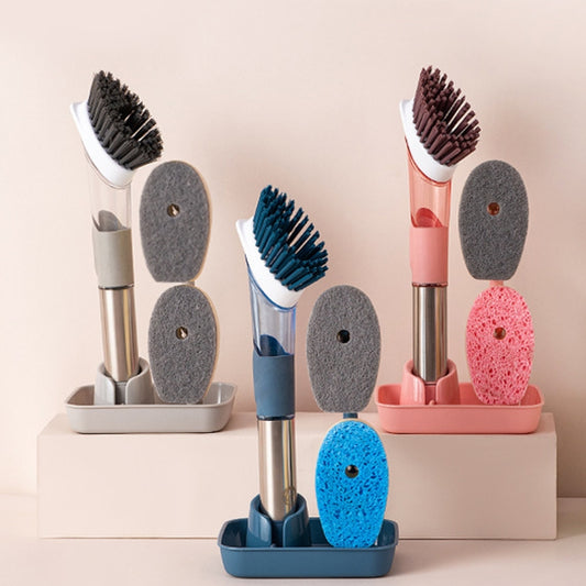 Kitchen Oil Dirty Pan Brush Can Add Detergent Sponge Brush Long Handle Cleaning Brush(Blue) by buy2fix