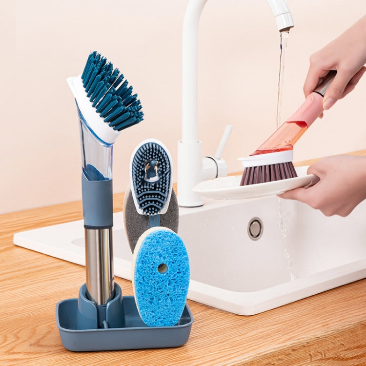 Kitchen Oil Dirty Pan Brush Can Add Detergent Sponge Brush Long Handle Cleaning Brush(Blue) by buy2fix