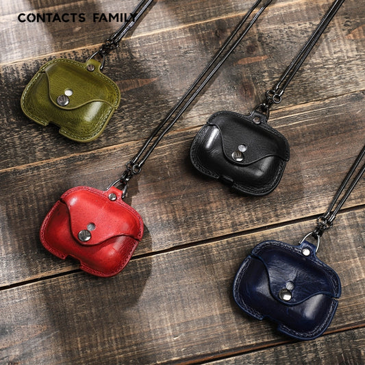 CONTACTS FAMILY CF1122A AirPods Pro Leather Protective Case with Necklace for AirPods Pro(Green) - For AirPods Pro by CONTACTS FAMILY | Online Shopping UK | buy2fix