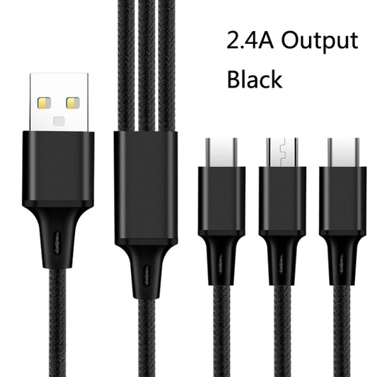 2 PCS ZZ034 USB To 8 Pin + USB-C / Type-C + Micro USB 3 In 1 Fast Charging Cable, Style: Mini-Black by buy2fix