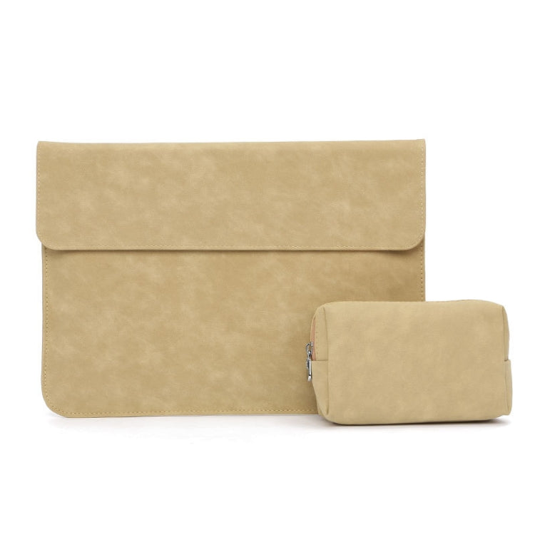 Horizontal Sheep Leather Laptop Bag For Macbook 12 Inch A1534(Liner Bag + Power Supply Bag Khaki) - Protective Bags by buy2fix | Online Shopping UK | buy2fix