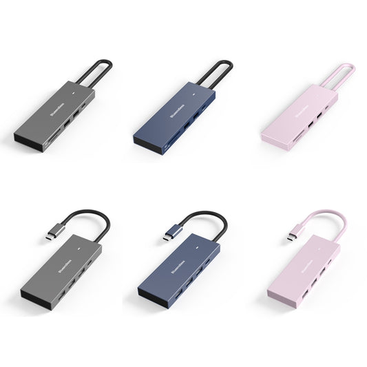 Blueendless 4K60Hz + Data Port Type-C Docking Station USB3.0 Splitter, Spec: 7-in-1 Card Reading Pink by Blueendless