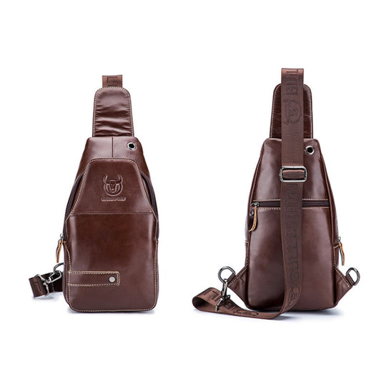 BULL CAPTAIN 087 Men Leather Shoulder Bag First-Layer Cowhide Sports Chest Bag(Brown) by BULL CAPTAIN
