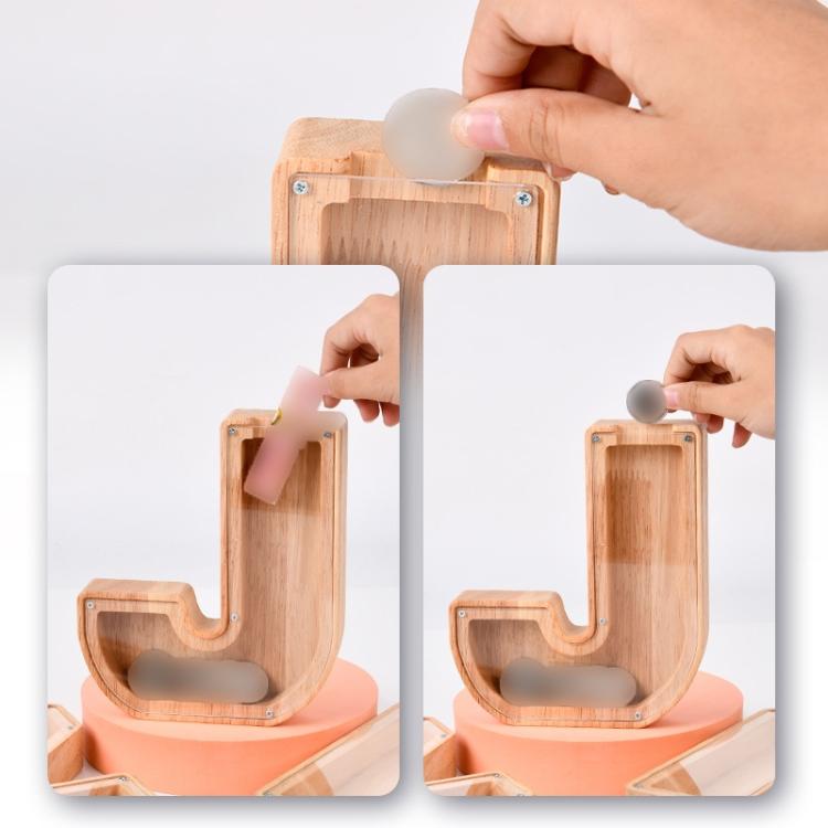 Wooden English Alphabet Piggy Bank Transparent Acrylic Piggy Bank(M) by buy2fix