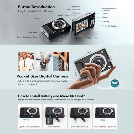 DC308 2.8-Inch 4K HD Front And Rear Dual-Camera 16X Zoom Digital Camera AU Plug(Black) by buy2fix