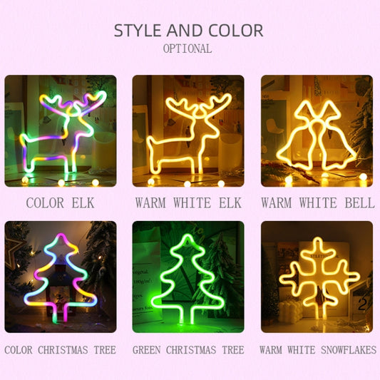 Christmas Decoration Neon Lights Wall-Mounted Ornaments, Spec: Elk-Warm Light by buy2fix