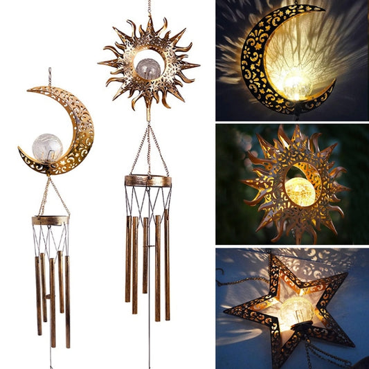 Solar Suspending Iron Wind Chime Lamp(Sun) by buy2fix