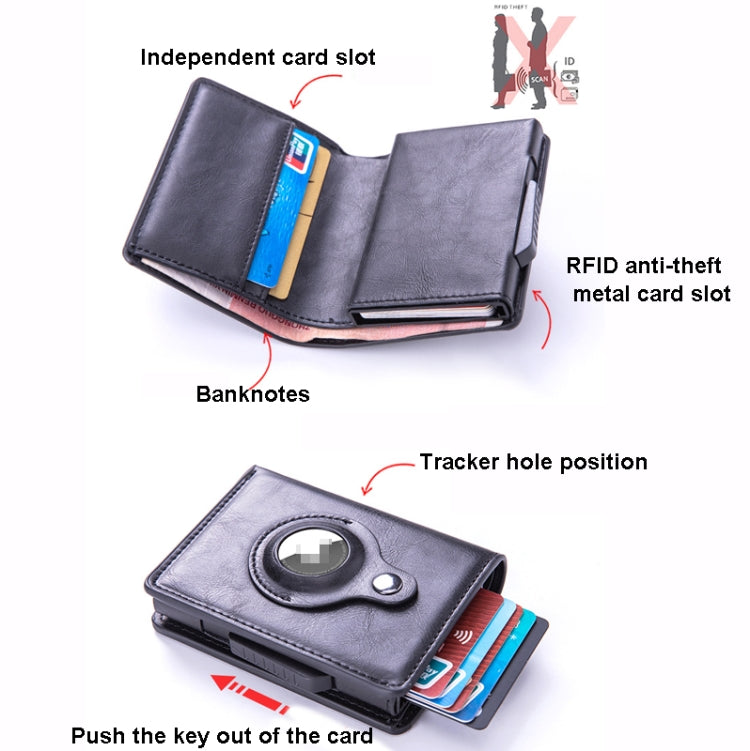 RFID Automatic Pop-Up Card Holder Multi-Function Locator Wallet For AirTag(Brown) - Wallet Series by buy2fix | Online Shopping UK | buy2fix