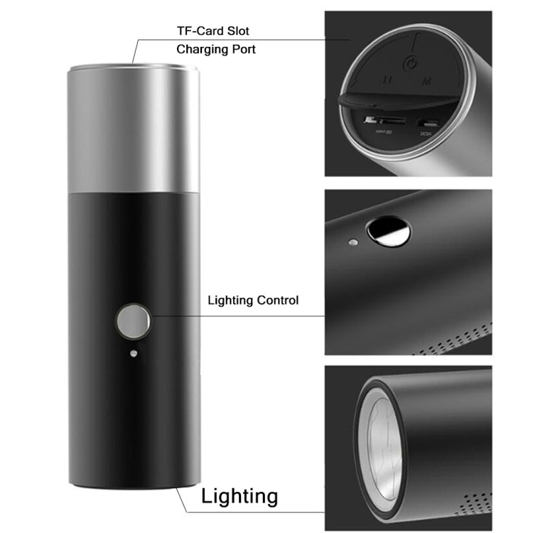 BT201 Small Steel Gun Flashlight Bluetooth Speaker Outdoor Waterproof Metal Small Speaker(Black) - Waterproof Speaker by buy2fix | Online Shopping UK | buy2fix
