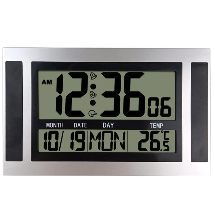 Large Screen LCD Wall Clock Minimalist Electronic Alarm Clock(Silver+Black) - Wall Clock by buy2fix | Online Shopping UK | buy2fix