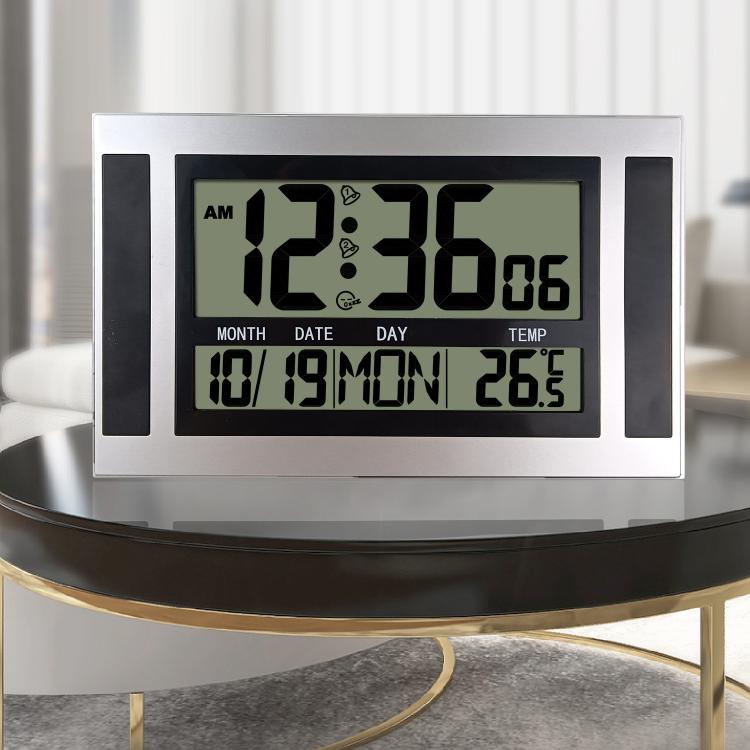 Large Screen LCD Wall Clock Minimalist Electronic Alarm Clock(Silver+Black) - Wall Clock by buy2fix | Online Shopping UK | buy2fix