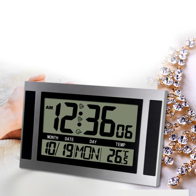 Large Screen LCD Wall Clock Minimalist Electronic Alarm Clock(Silver+Black) - Wall Clock by buy2fix | Online Shopping UK | buy2fix