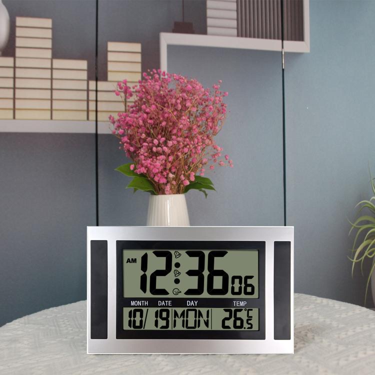 Large Screen LCD Wall Clock Minimalist Electronic Alarm Clock(Silver+Black) - Wall Clock by buy2fix | Online Shopping UK | buy2fix