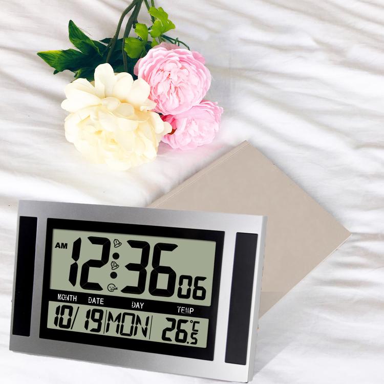Large Screen LCD Wall Clock Minimalist Electronic Alarm Clock(Silver+Black) - Wall Clock by buy2fix | Online Shopping UK | buy2fix