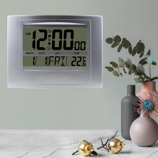 Home Big Screen Display Digital Electronic Wall Clock Living Room Temperature Clock(Silver) by buy2fix