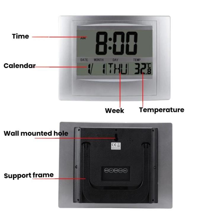Home Big Screen Display Digital Electronic Wall Clock Living Room Temperature Clock(Silver) - Wall Clock by buy2fix | Online Shopping UK | buy2fix