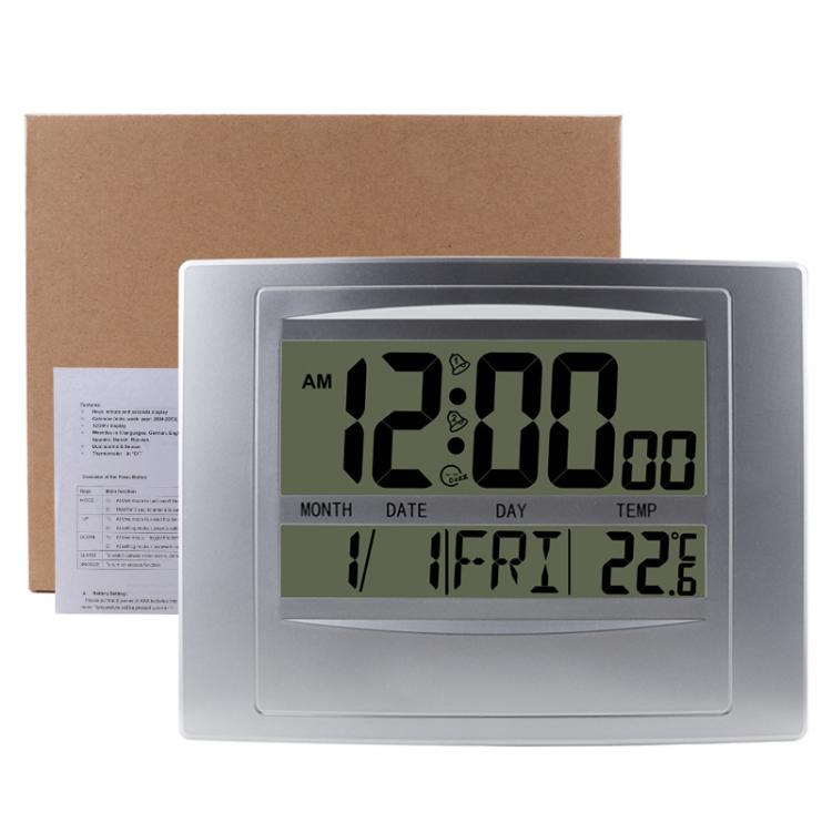 Home Big Screen Display Digital Electronic Wall Clock Living Room Temperature Clock(Silver) - Wall Clock by buy2fix | Online Shopping UK | buy2fix