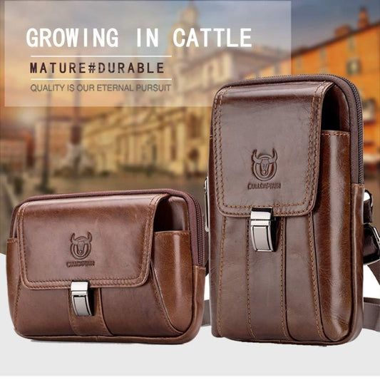 BULL CAPTAIN Multifunctional Leather Mobile Phone Small Waist Bag For Men(Vertical Brown) by BULL CAPTAIN