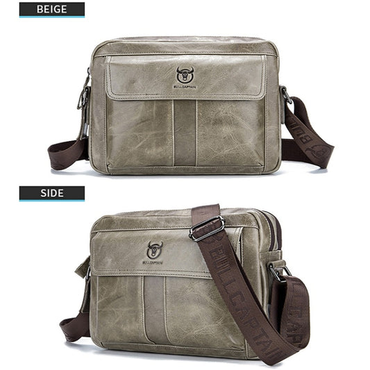 BULL CAPTAIN Double Layer Leather One Shoulder Messenger Bag For Men(Beige) - Single-shoulder Bags by BULL CAPTAIN | Online Shopping UK | buy2fix