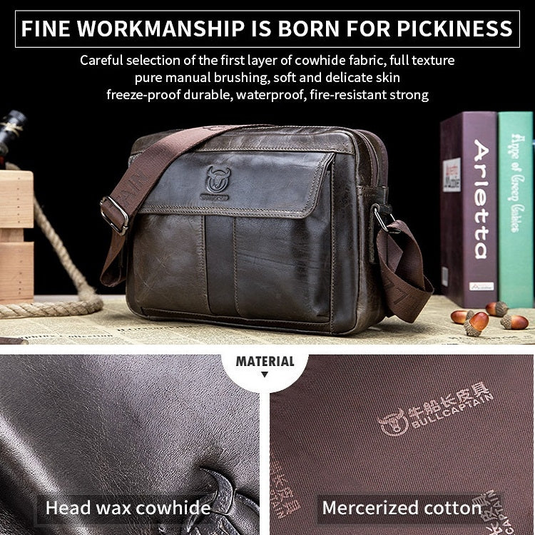 BULL CAPTAIN Double Layer Leather One Shoulder Messenger Bag For Men(Iron Blue) - Single-shoulder Bags by BULL CAPTAIN | Online Shopping UK | buy2fix