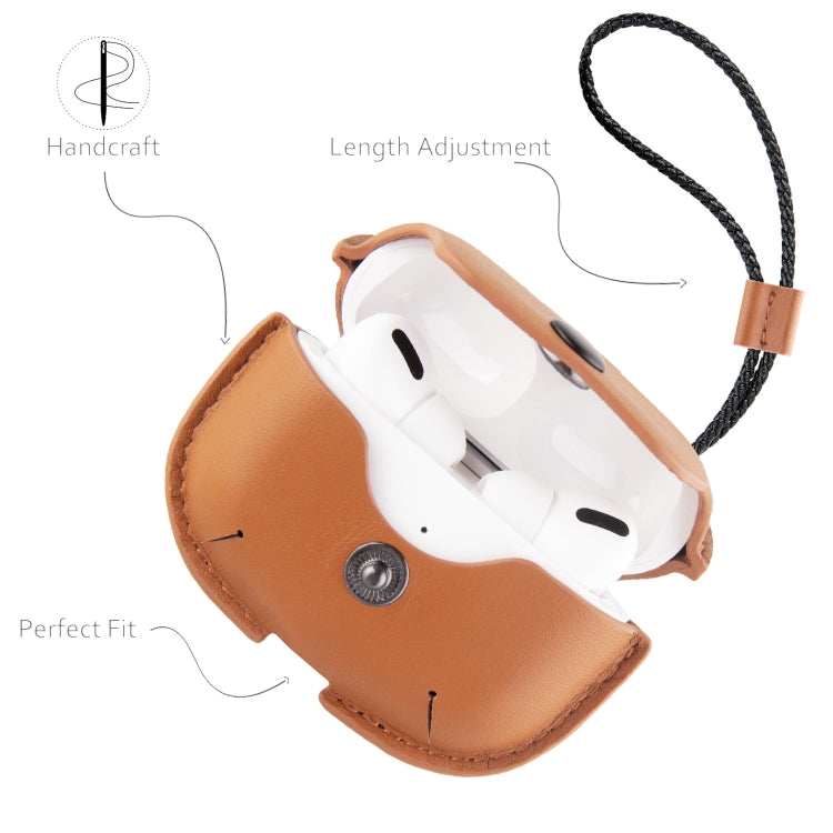 Earphone Cowhide Leather Sleeve Storage Box Protective Case with Lanyard For AirPods Pro(Green) - For AirPods Pro by buy2fix | Online Shopping UK | buy2fix