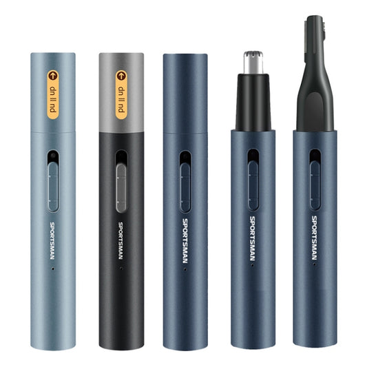 SPORTSMAN Metal Aluminum Tube Body Rechargeable Nose Hair Device, Style: Eyebrow 2 In 1(Light Blue) by SPORTSMAN