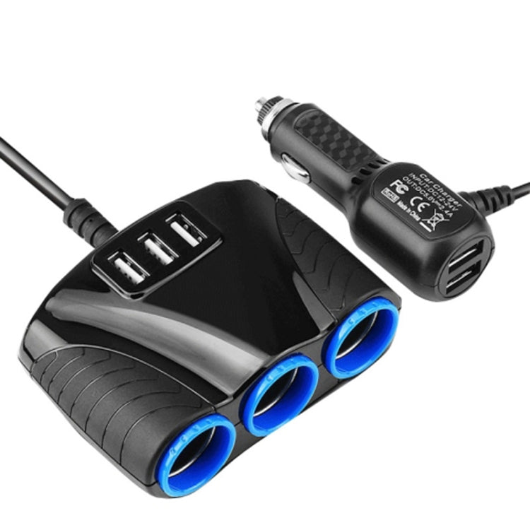 120W Multifunctional USB 3 In 1 Car Cigarette Lighter Car Charger, Style: 3 Ports(Blue Black) - Cigar Socket by buy2fix | Online Shopping UK | buy2fix