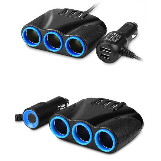 120W Multifunctional USB 3 In 1 Car Cigarette Lighter Car Charger, Style: 3 Ports(Blue Black) - Cigar Socket by buy2fix | Online Shopping UK | buy2fix