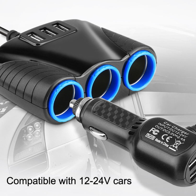120W Multifunctional USB 3 In 1 Car Cigarette Lighter Car Charger, Style: 3 Ports(Blue Black) - Cigar Socket by buy2fix | Online Shopping UK | buy2fix