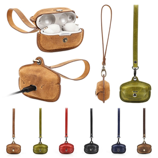 Crazy Horse Leather Wireless Bluetooth Earphone Cover For Sony WF-1000XM4(Blue) by buy2fix