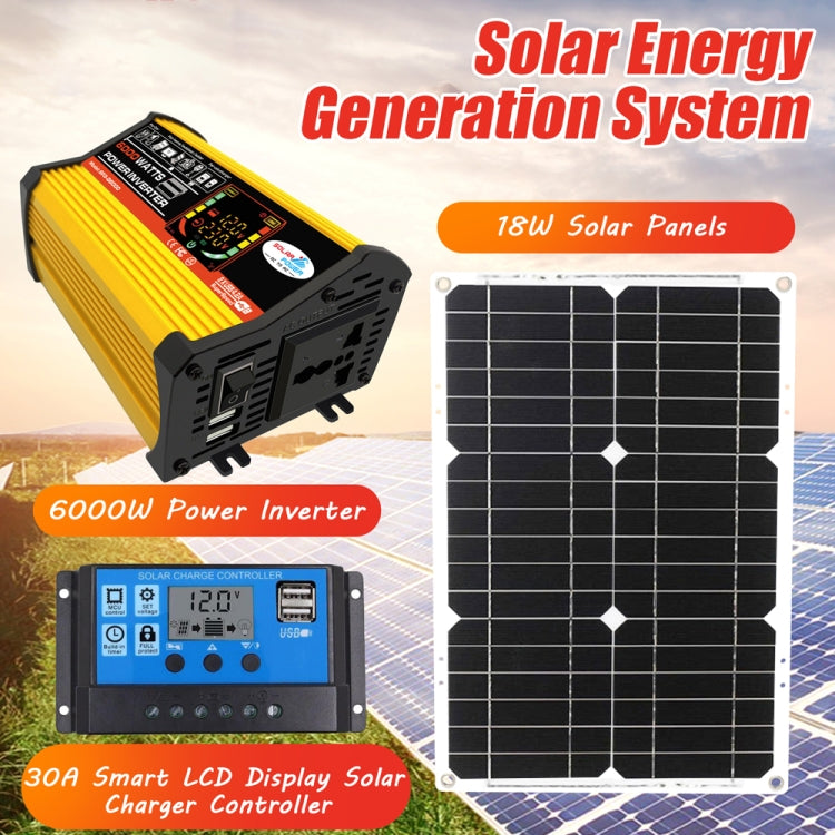 Saga 3 Generations Home Solar Generator Inverter+30A Controller+18W 12V Solar Panel, Specification: Yellow 12V To 110V - Modified Square Wave by buy2fix | Online Shopping UK | buy2fix