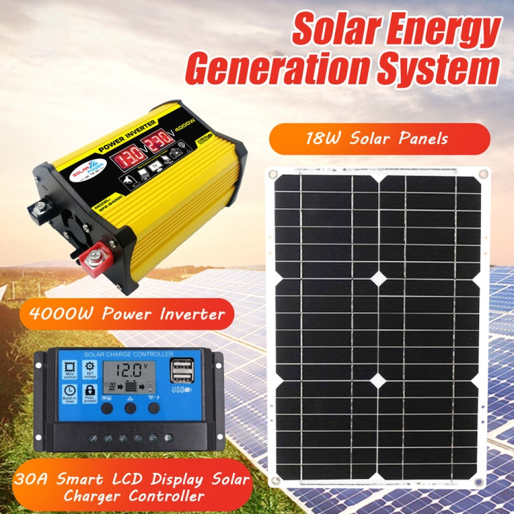 Saga Generation 2 Home Solar Generator Inverter+30A Controller+18W 12V Solar Panel, Specification: Yellow 12V To 220V - Modified Square Wave by buy2fix | Online Shopping UK | buy2fix