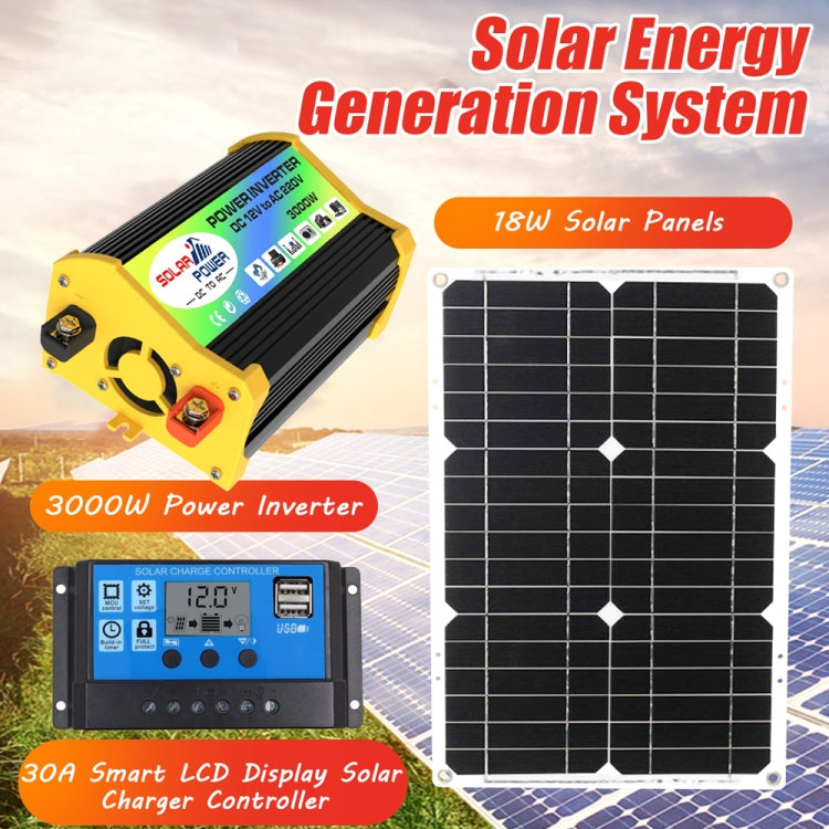 Saga Generation 1 Home Solar Generator Inverter+30A Controller+18W 12V Solar Panel, Specification: Black 12V To 220V - Modified Square Wave by buy2fix | Online Shopping UK | buy2fix