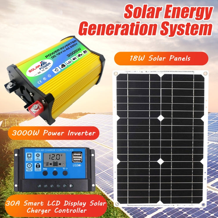 Saga Generation 1 Home Solar Generator Inverter+30A Controller+18W 12V Solar Panel, Specification: Yellow 12V To 110V by buy2fix