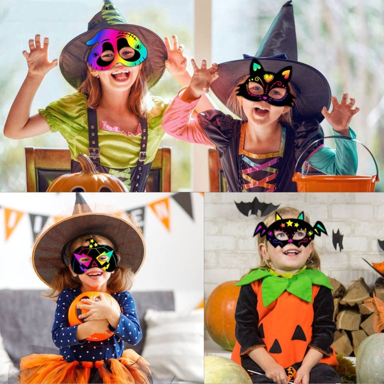 8 Pcs/Set Halloween Scratch Paper Mask Toys for Children - Halloween Masks by buy2fix | Online Shopping UK | buy2fix