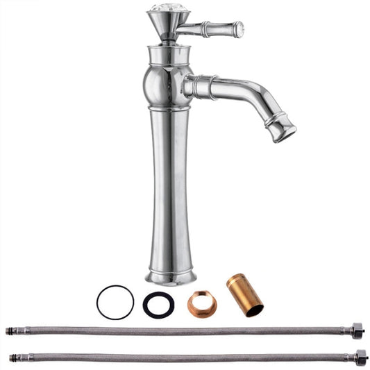 All Bronze Bathroom Basin Hot And Cold Water Faucet, Style: Electroplated High Model+Water Inlet Pipe by buy2fix