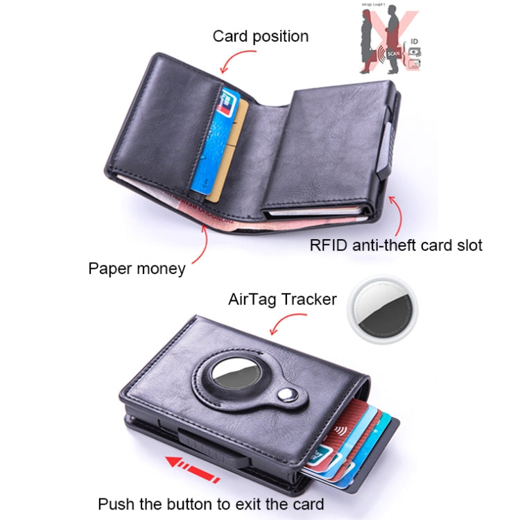 X-80 RFID Anti-theft Brushed Leather Card Holder For AirTag(Black) - Wallet Series by buy2fix | Online Shopping UK | buy2fix