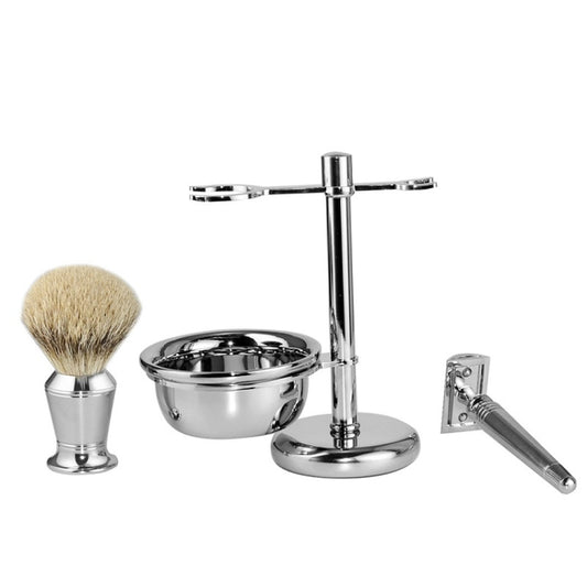 Men Manual Vintage Metal Shaver Stand Set(Silver) by buy2fix