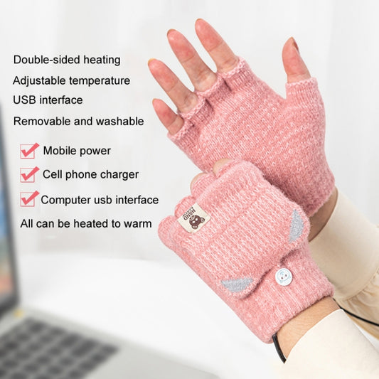 Winter Office USB Heating Warm Half Finger with Cover Gloves Heated Pad, Size: Free Size(Blue) by buy2fix