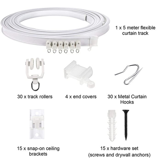 5M Curtain Track Curved Rail Hook Pulley Mounting Code Screw Expansion Plug(White) by buy2fix