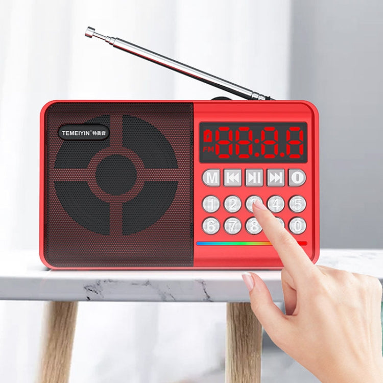 TEMEIYIN LED Digital Display Card Bluetooth Radio Speaker Morning Exercise Portable Player, Color: Red with Light - Desktop Speaker by TEMEIYIN | Online Shopping UK | buy2fix