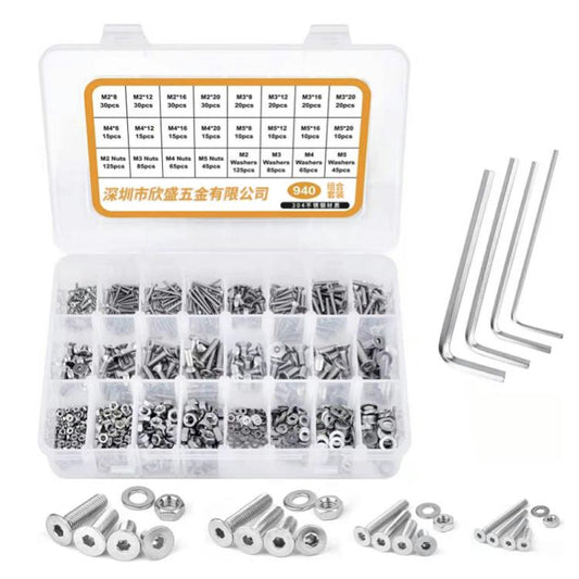 940 PCS/Set M2/M3/M4/M5 Flat Head Hexagon Socket Screws Gasket Ring Set - Screws by buy2fix | Online Shopping UK | buy2fix