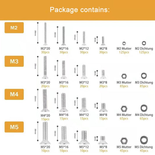 940 PCS/Set M2/M3/M4/M5 Flat Head Hexagon Socket Screws Gasket Ring Set - Screws by buy2fix | Online Shopping UK | buy2fix