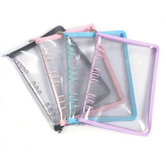 B5 9 Rings Loose-leaf Journal Clear PVC Cover Zipper Planner Notebook Without Inner Pages(Pink) by buy2fix