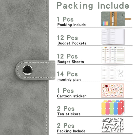 H666 A6 Loose-leaf Binder Cash Budget Handbook Vintage PU Leather Notebook with Window(Dark Gray) by buy2fix