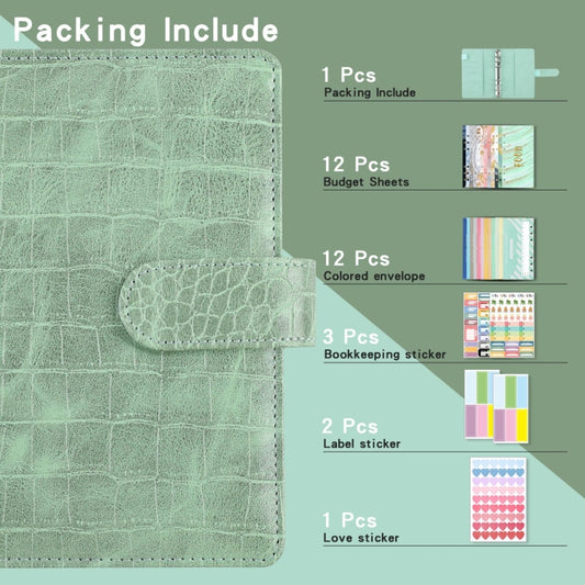 A6 Crocodile Pattern PU Leather Loose-Leaf Binder Budget Notebook Cash Envelope Organizer(Warm White) by buy2fix