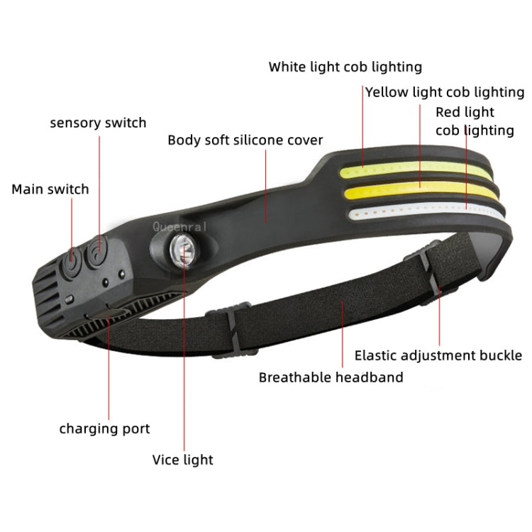 W689-3 Red White Warm USB Rechargeable Motion Sensor Headlamp COB Outdoor Fishing Flashlight - Headlamp by buy2fix | Online Shopping UK | buy2fix